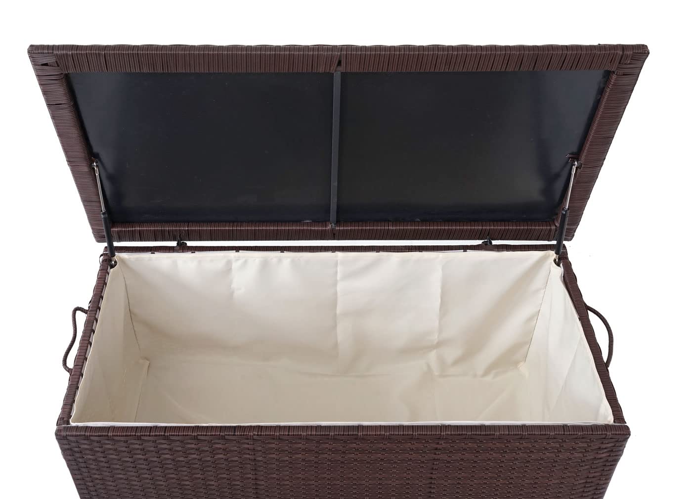 Mendler Polirattan skrzynia na poduszki HWC-D88, skrzynia ogrodowa, skrzynia premium, 51 x 100 x 50 cm, 170 l, kolor brązowy