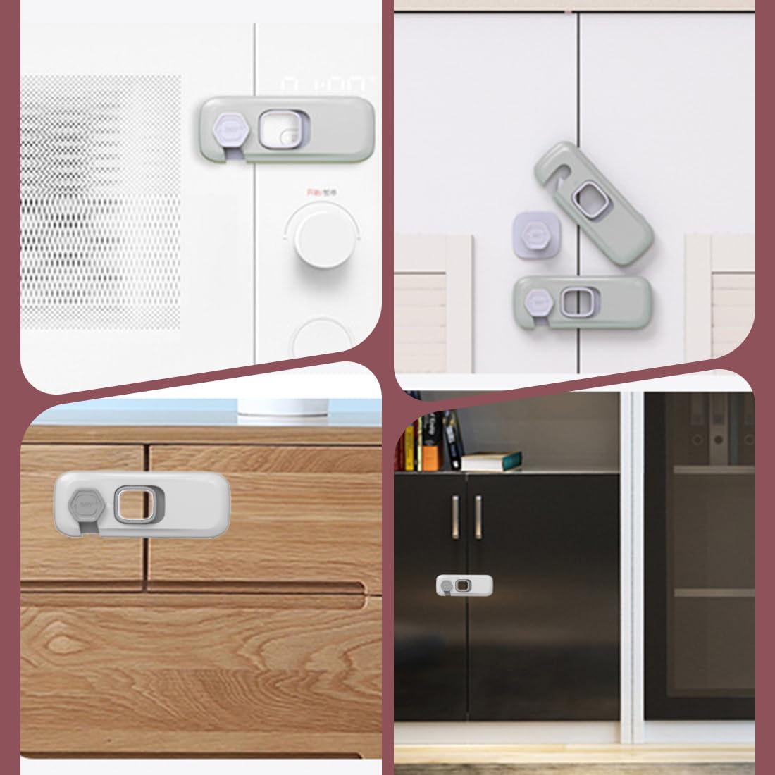 2 pièces Gris Verrouillage de réfrigérateur pour enfants, Verrouillage de réfrigérateur sans perçage, Verrouillage de fenêtre, Enfant, Machine à laver, Armoire, Verrouillage de penderie pour enfants