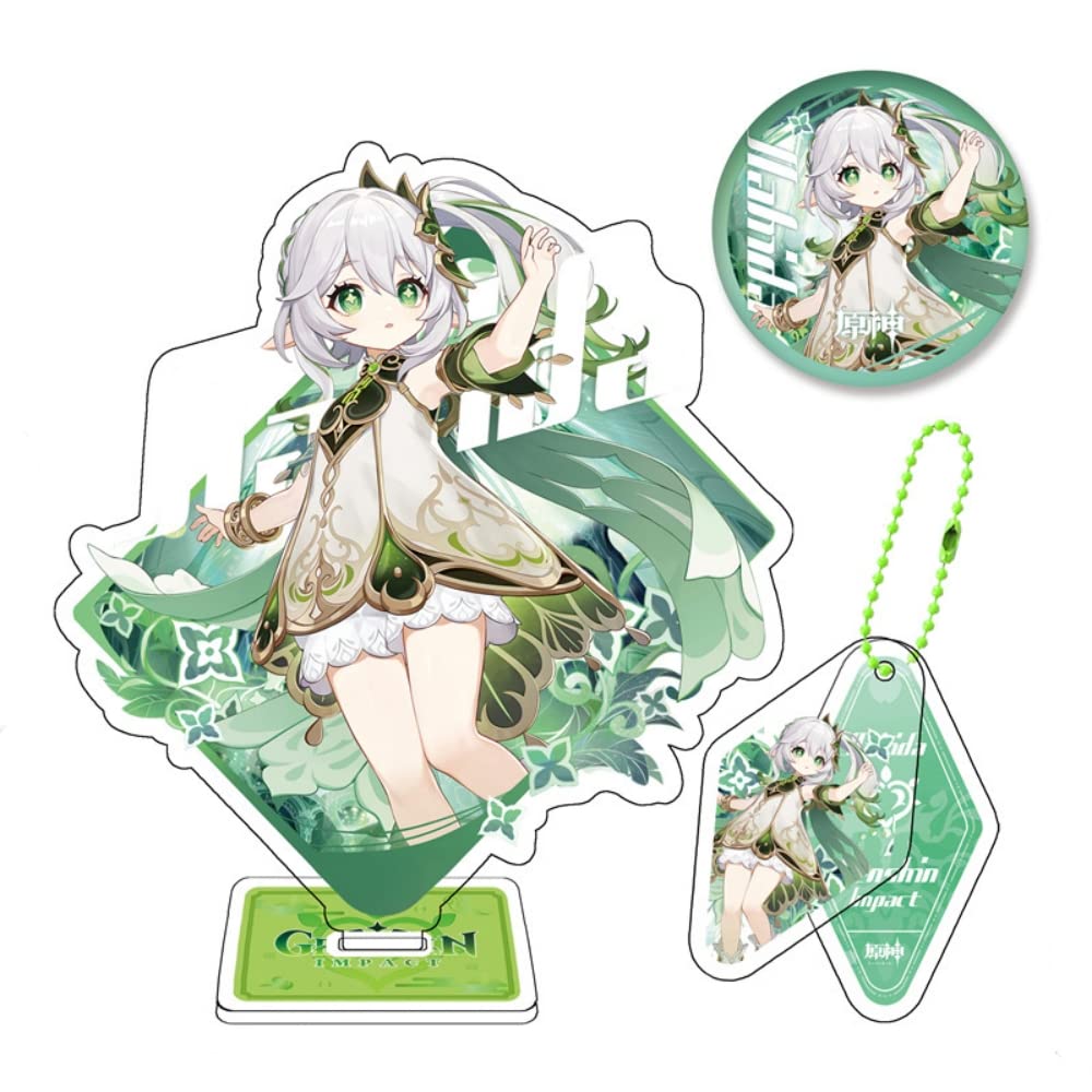 Hanaiette 3pcs Genshin Impact theme gift box set stand-up brand keychain badge boxed high-transparency acrylic (Nahida) — image 1