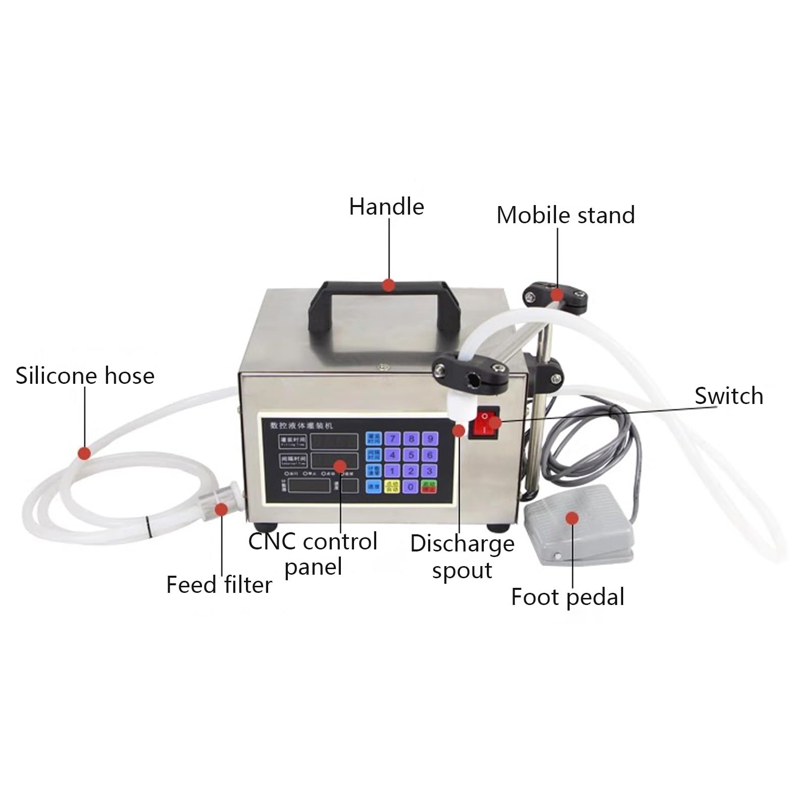 Máquina llenadora de líquidos, máquina llenadora de Botellas con Control Digital, llenadora automática de Botellas, con Panel CNC, manija, Soporte móvil, para Agua, café, Bebidas y Leche.