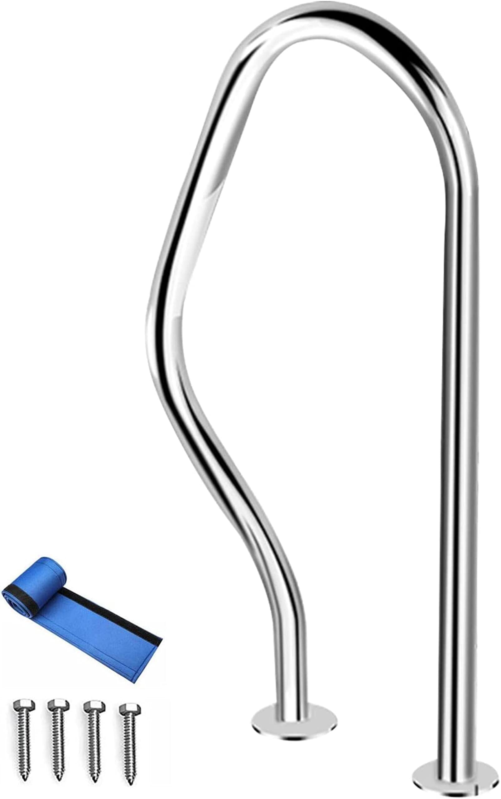 Pool Handrail Humanized Swimming Pool Hand Rail w/Blue Grip Cover 31.5 X 18.5 Inch Pool Railing 304 Stainless Steel Material