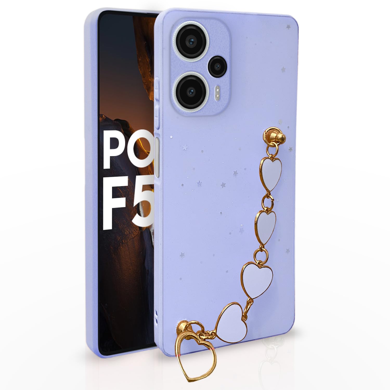 Pikkme Poco F5 5G Back Cover for Girls | Heart Shaped Metal Chain Blocks | Sparkling Soft TPU | Case for Poco F5 5G (Purple) (B0CG9X12W3) Amazon Price History, Amazon Price Tracker