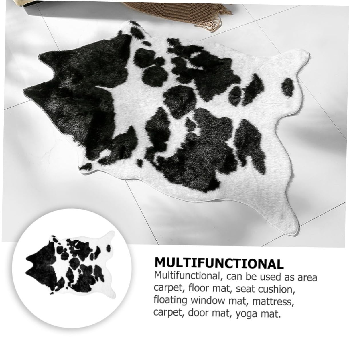 Veemoon Tapis de Salon Anti-dérapant en Polyester Imitation Peau de Vache Style et Multifonctionnel Décoratif et Chaud pour Chambre ou Salle à Manger