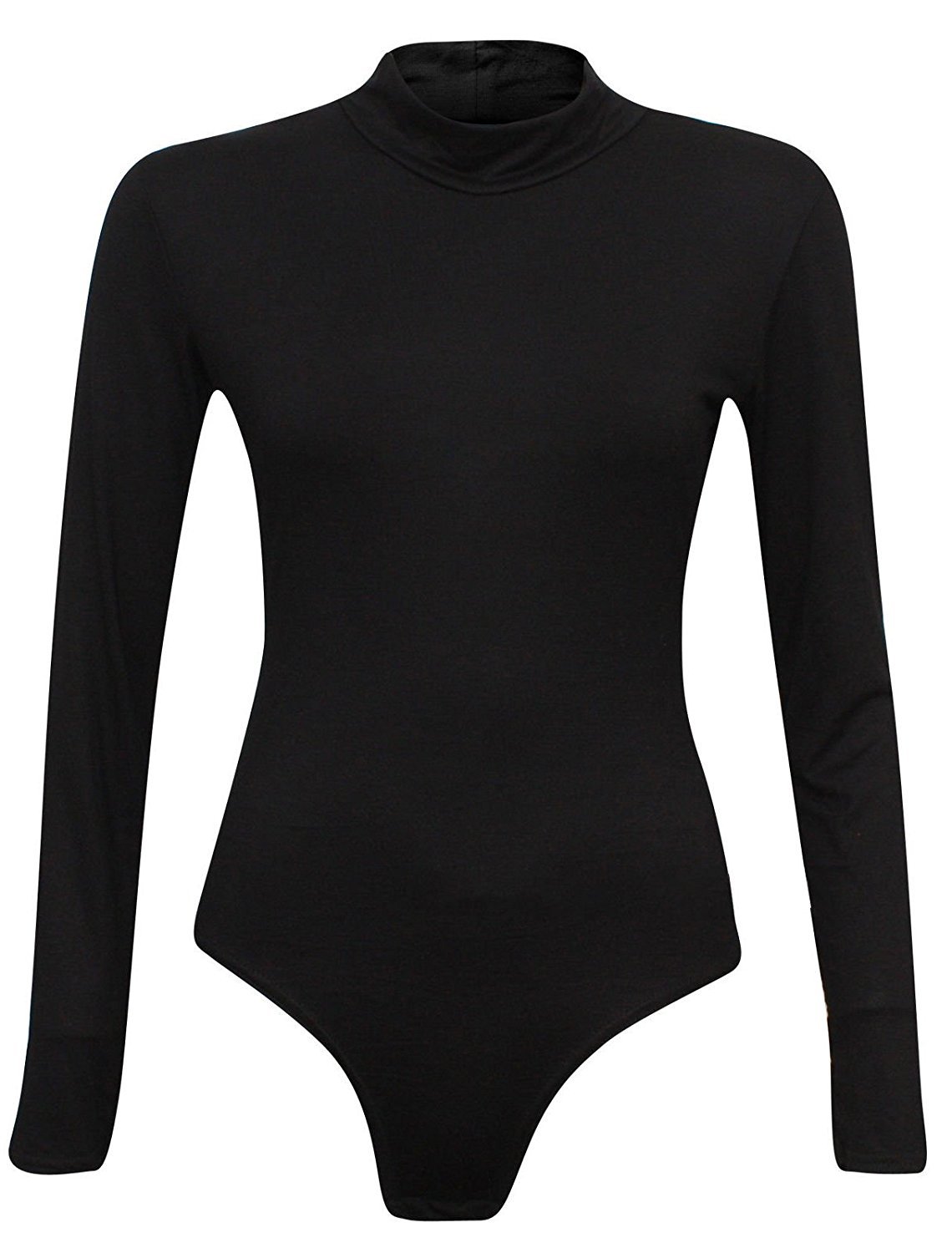 GirlzWalk ® Womens Ladies Long Sleeve Turtle Polo Neck Stretch Bodysuit Top (Black, XXL/UK 20-22)