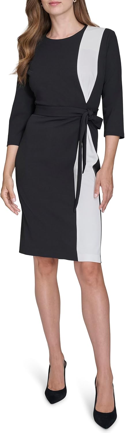 Halston Womens 3/4 Sleeve Round Neck Knee Length Dress - Image 2