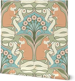 Spoonflower Peel & Stick Wallpaper 12ft x 2ft - Whimsical Art Nouveau De...