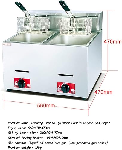 Miniatura 2 de SHENGSHIYU Freidora de gas profesional de restaurante comercial de 6 l12 l, encimera de mesa de acero inoxidable individual  doble cilindro Lpg,