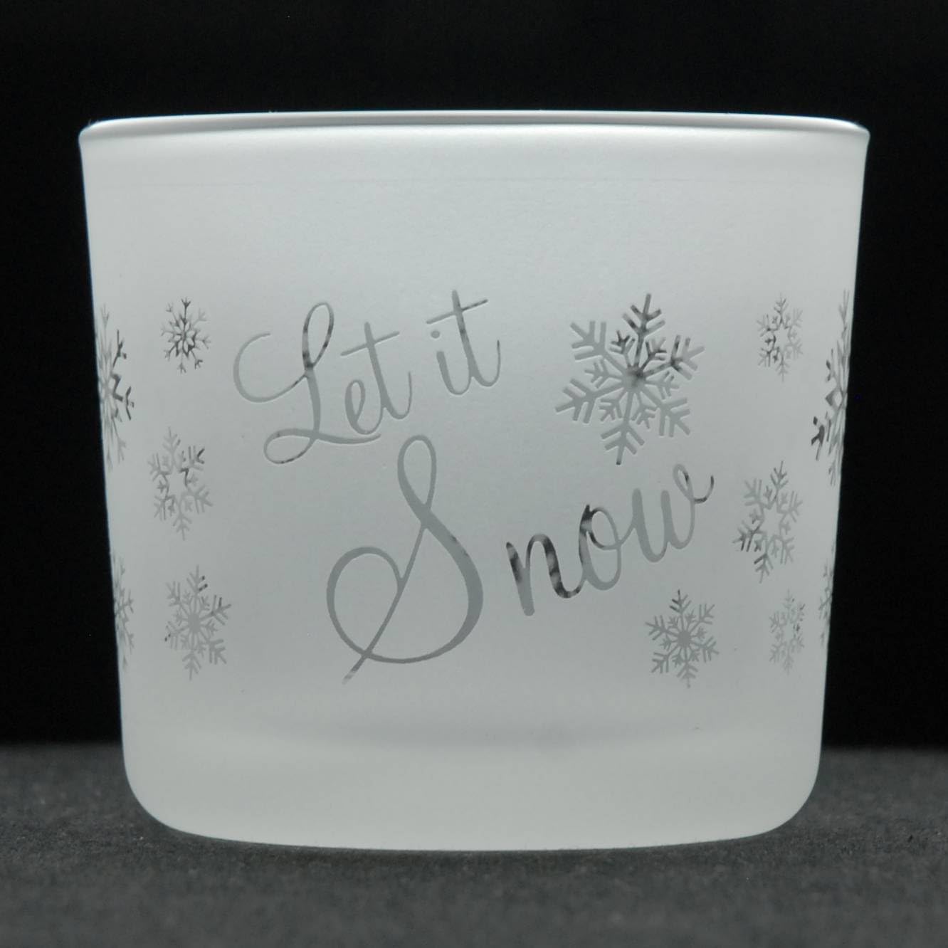 Photophore de Noël en verre dépoli gravé avec motif flocon de neige de Noël, photophore transparent pour décoration d'intérieur de Noël Let It Snow
