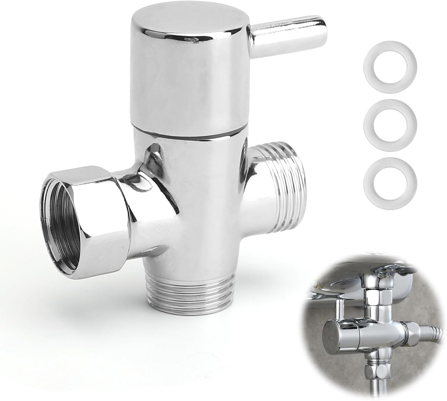 HENGBIRD 3 Way Diverter Valve 1/2 Inch Three Way Valve T Piece Diverter Valve Shower Solid Brass Chrome - G1/2 Water Connection Adapter for Solar Shower Replacement Parts Shower Head
