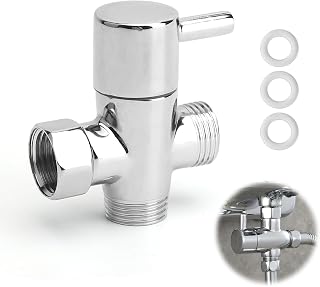 Válvula Desviadora de Ducha de 3 Vías en Latón G1/2, Inversor Grifo Ducha compatible con Soffione y Brazo de Ducha, Adaptador de Ducha con Arandelas de Goma para Instalación Baño