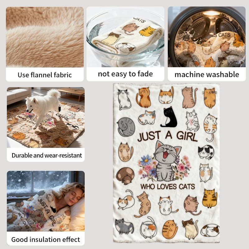 Just a Girl Who Loves Cats Blanket, Super Soft Kitty Throw for Cat Lovers, Cute Cat Stuff Gift for Women & Girls, Suitable for Sofas, Bedrooms, and Travel (50"x40", cat) - Image 2