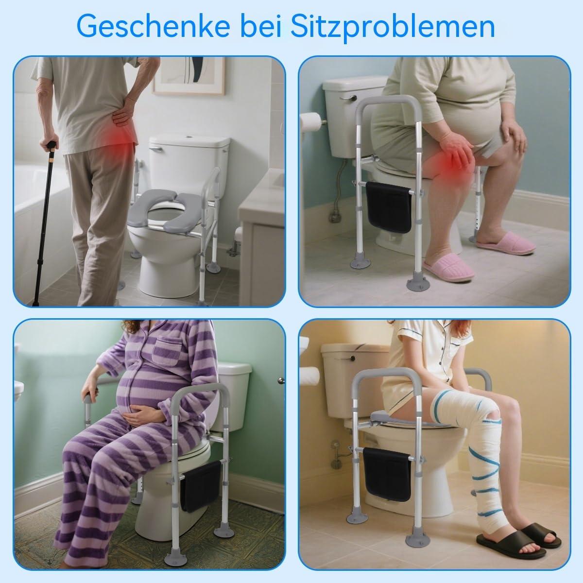 Toilettensitzerhöhung mit Armlehnen, Toilettenerhöhung Senioren 8-Stufen 68-85cm mit Rutschfeste Griffe, WC Sitzerhohung mit Griff für Senioren bis 150kg