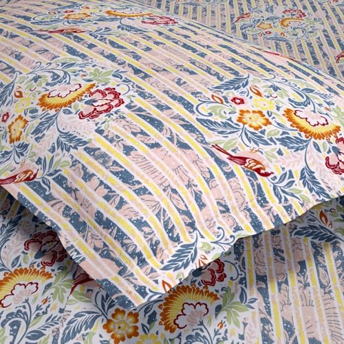 Image of Haus & Kinder King Size Bedsheet for Double Bed with 2 Pillow Covers 108 x 108 Inches | 186 TC Cotton Bedsheet for King Size Bed - Whispering Song Bird