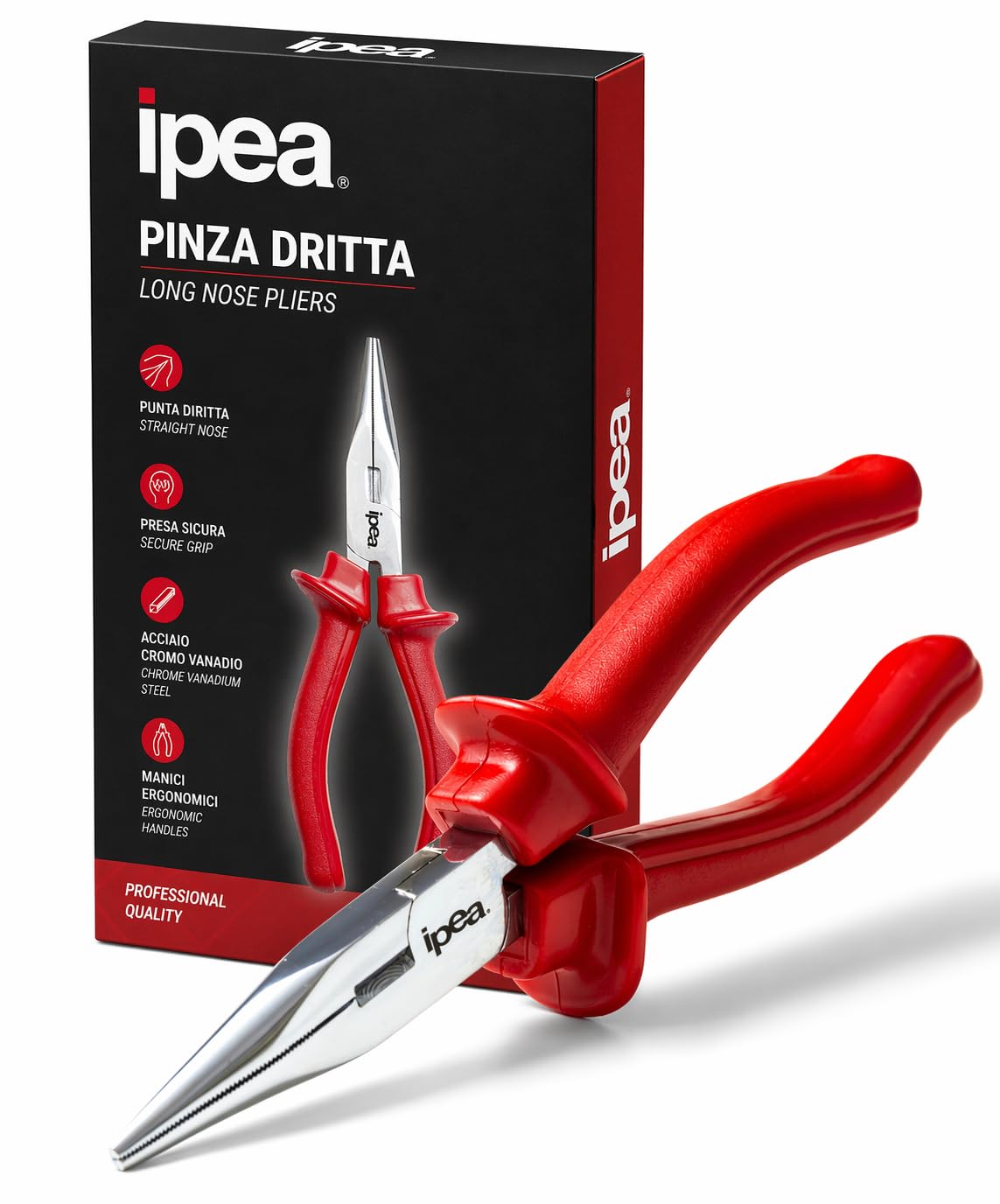 IPEA Pinza a Becco Dritto Professionale 17 CM - IMPUGNATURA ERGONOMIA - per un Uso Prolungato - Pinze Dritte Multiuso in Acciaio per Lavoro, Bricolage, Fai da Te - Pinze Universali