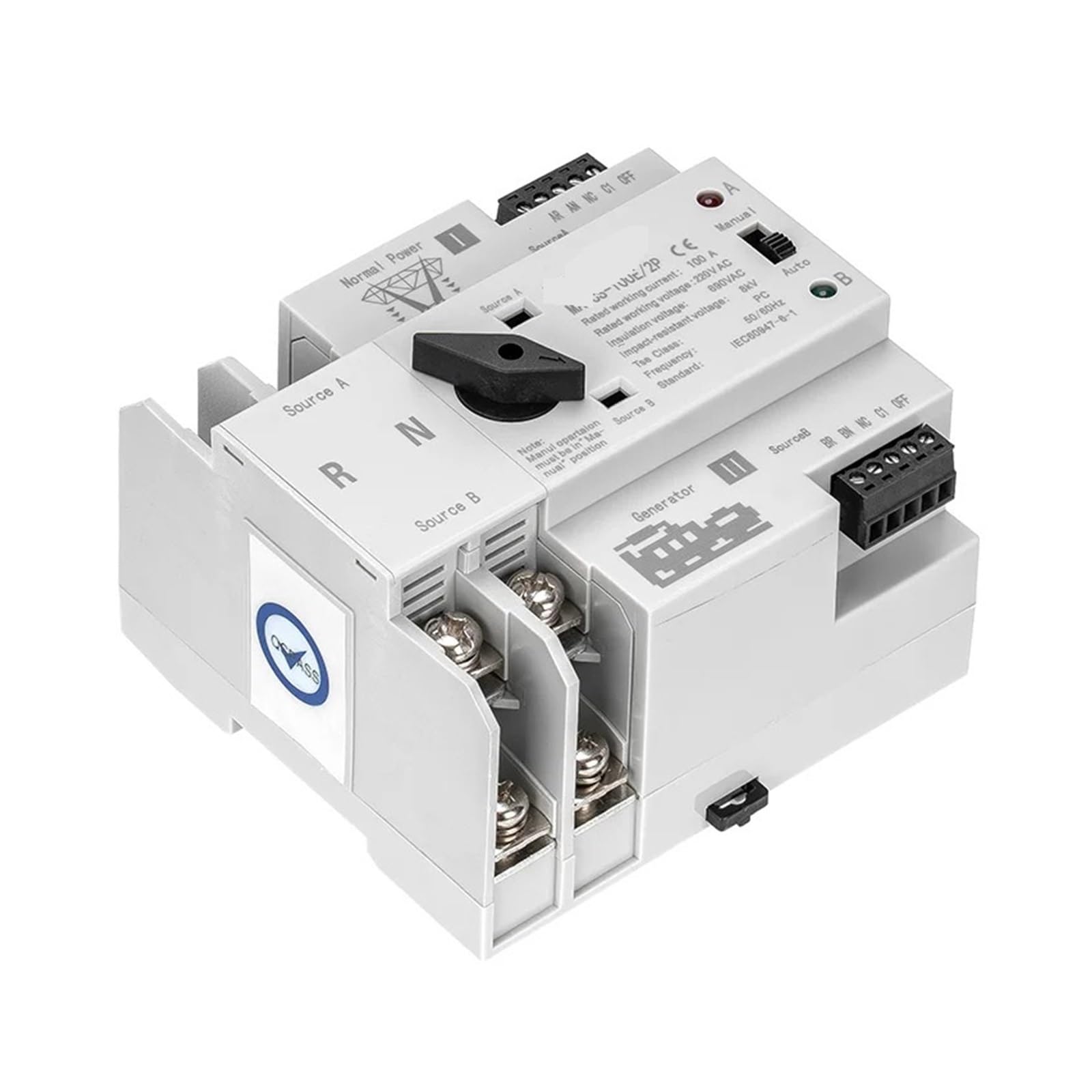 Interruttore di trasferimento automatico a doppia Interruttore di trasferimento automatico a doppia alimentazione 100A 220VAC MATCS-100E 2P Tipo PC