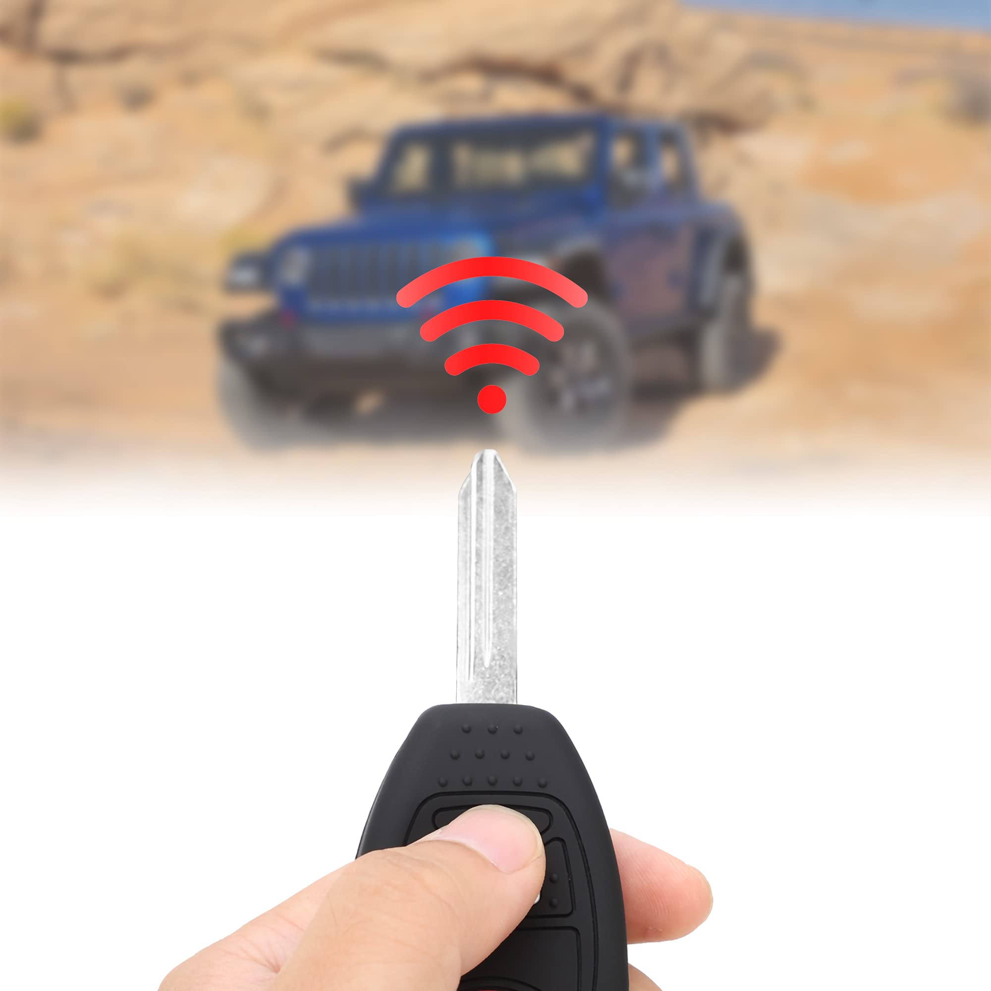 TOMALL 2Pcs Silicone Key Fob Cover 3 Buttons Compatible with Jeep Chrysler Dodge 2007-2018 Wrangler Flip Key Jacket — view 3