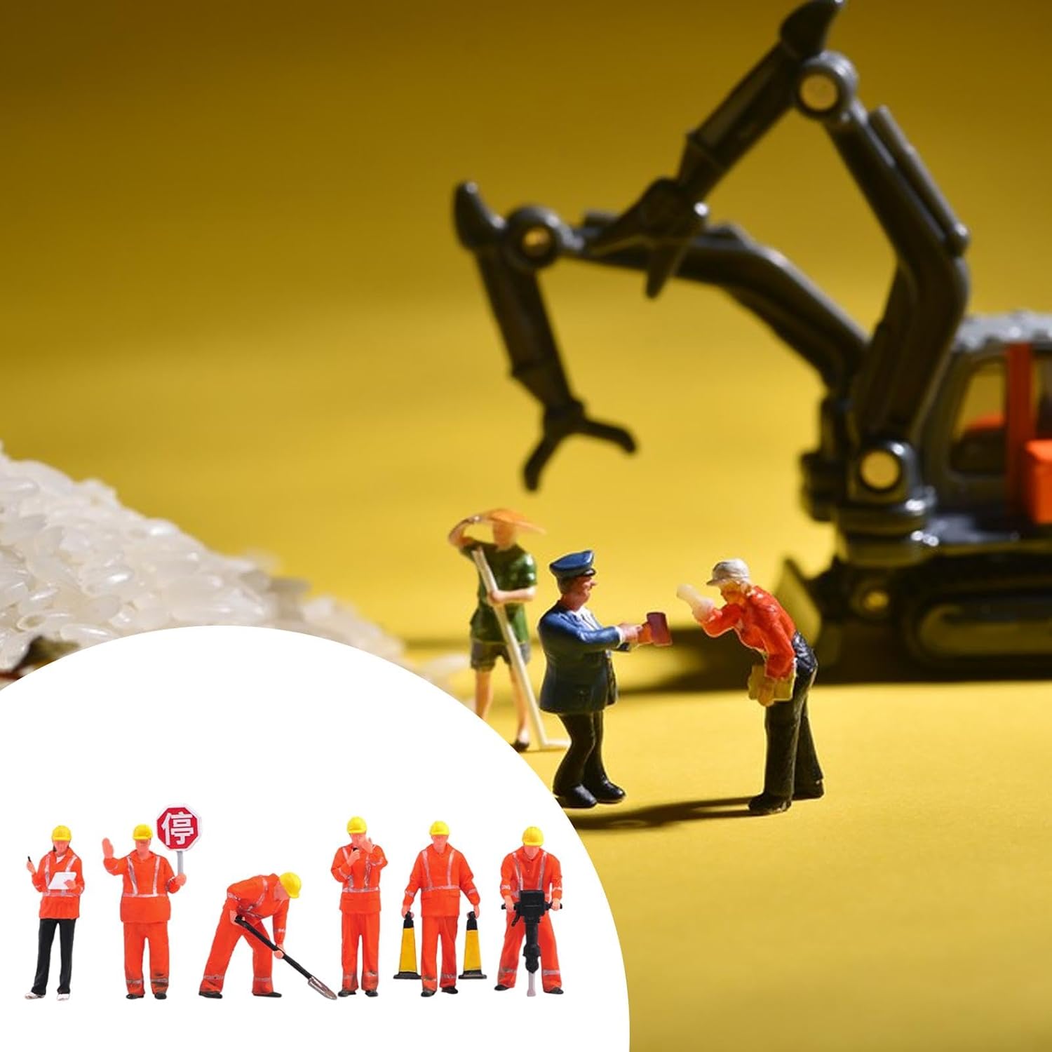 DYNWAVE 6X 1/64 Scale Miniature Figures Model Simulation Construction Building Workers Mini Diorama Worker Figure for Miniature Scene, Orange
