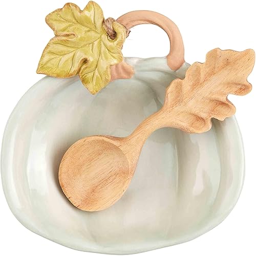 Miniatura 6 de Mud Pie Pumpkin Tidbit, plato 4 34" x 5 34"  cuchara 5", naranja