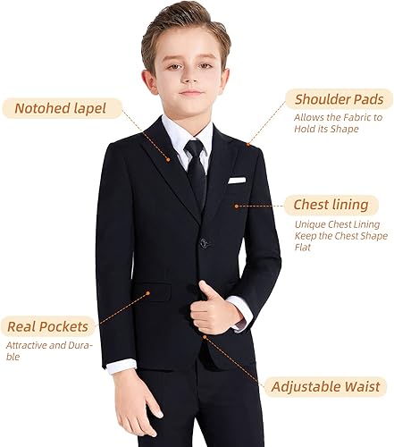 Miniatura 5 de Plavict Traje Formal para Niños Corte Ajustado para Niños Portador de Anillos de Boda con Cintura Ajustable