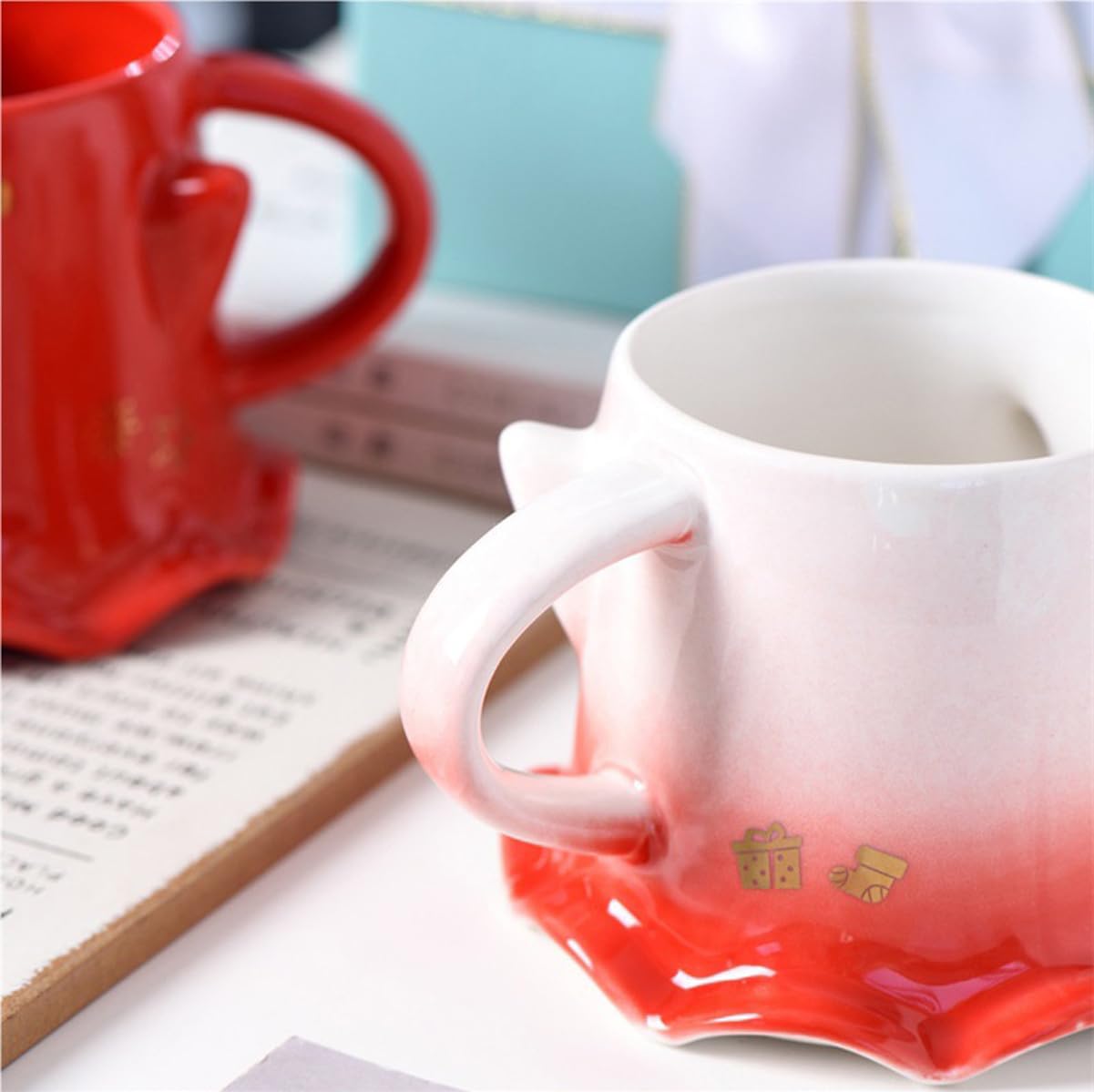 KKGUD Novelty Tea Cup, Ceramic 15.5oz Halloween Coffee Mug with Spoon- Scary Ghost (Red), Scary Ghost- Red, Normal - Image 4