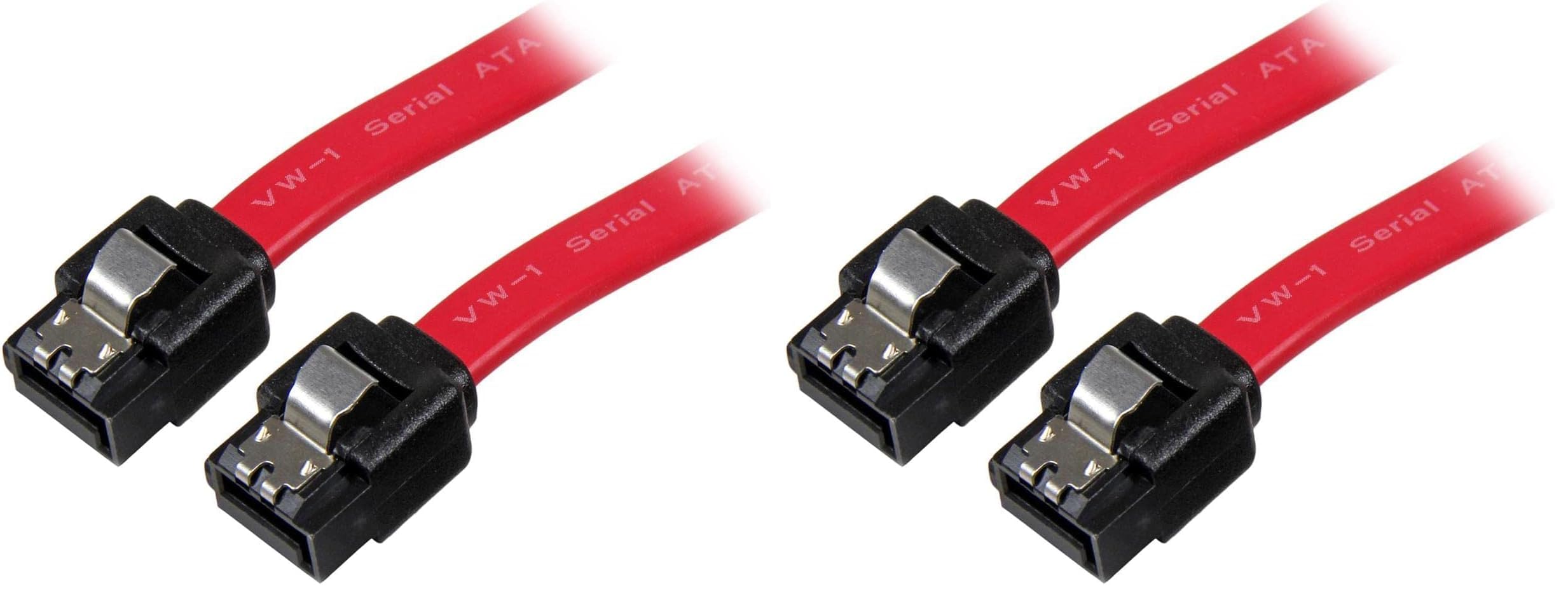 StarTech.com 12in Latching SATA Cable - SATA Cable - Serial ATA 150/300/600 - SATA (R) to SATA (R) - 1 ft - latched - red - LSATA12 (Pack of 2)