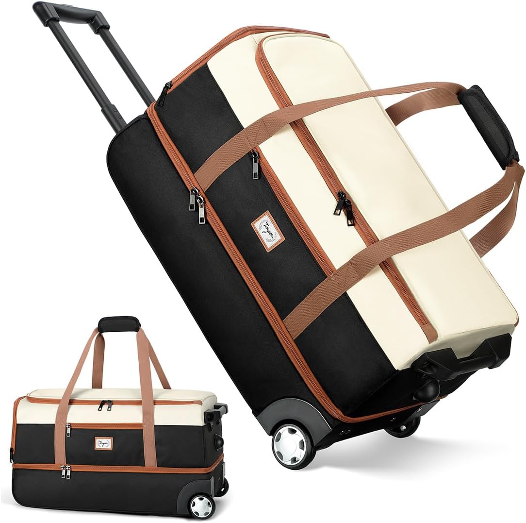 Rolling Duffle Bag with Wheels and Handle, 60L Wheeled Travel Duffle Bag Luggage with Shoe Compartment, Water Resistant Roller Bags for Weekender Overnight Camping Rolling Duffle Bag with Wheels and Handle, 60L Wheeled Travel Duffle Bag Luggage with Shoe Compartment, Water Resistant Roller Bags for Weekender Overnight Camping