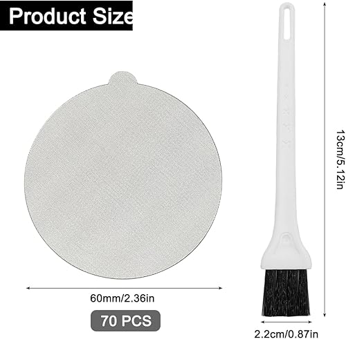 Miniatura 2 de 70 tapas de papel de aluminio reutilizables de 2.362 in compatibles con cápsulas Nespresso VertuoLine, con un cepillo blanco, tapas de papel de