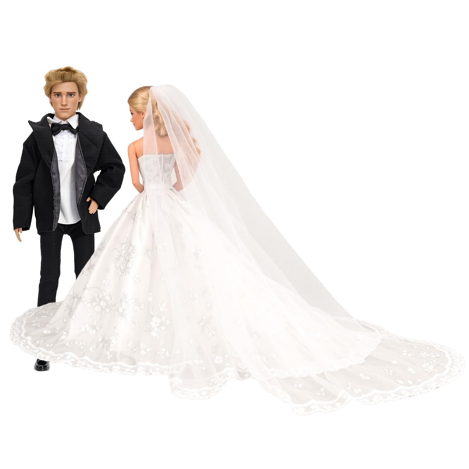 Amazon.com: BARWA Wedding Set White Wedding Dress with Veil and Formal Suit  Outfit for Boy & Girl Dolls : Toys & Games