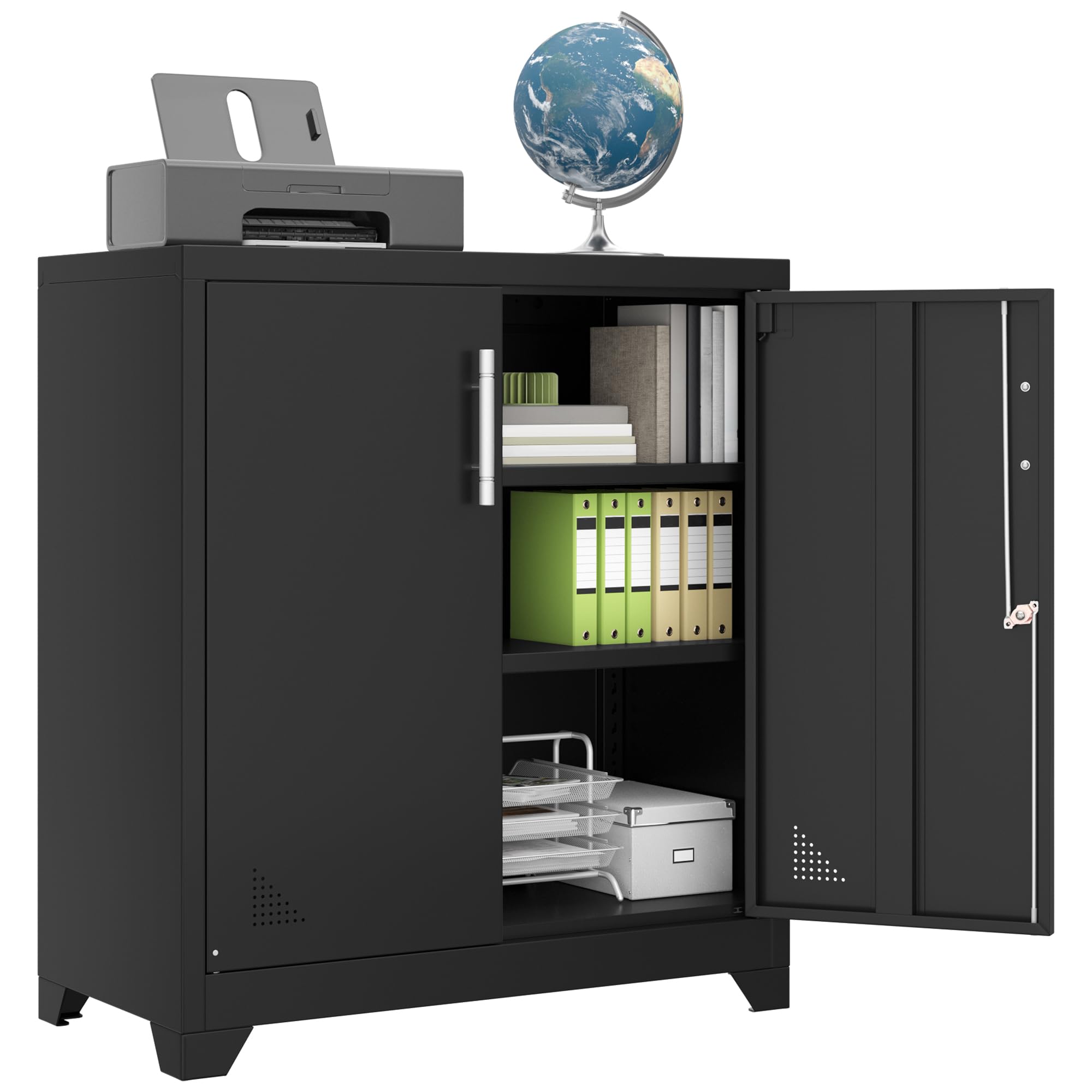 DWVO Office Storage Cabinet Metal Lockable 2 Shelf Black 80x40x90cm
