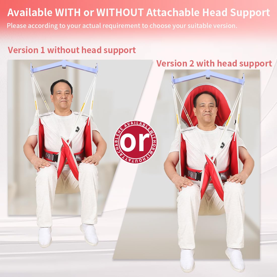 Patient Lift Sling with Thick Pads for Patient Lift,Shower,Toilet - Includes Waist Belt with Buckle - Head Support Option Available (Red, Large,with Head Support,with 1pc Slide Glove)