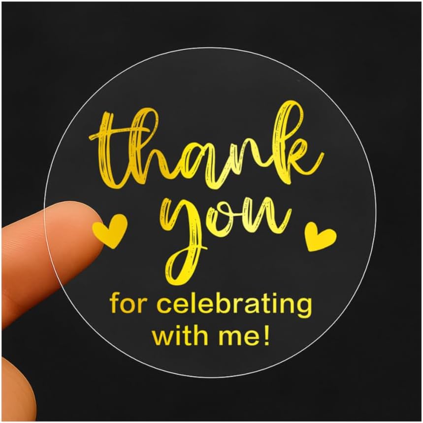 100 x YYDESN Thank You for Celebrating with Me Stickers – Gold Foil Clear Wedding Favor Labels – Elegant Invitation Seals and Thank You Tags – 1.6 Inch (Gold, With Me)