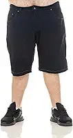 Bermuda Masculina Plus Size Jeans Preto com Barra Virada