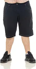 Bermuda Masculina Plus Size Jeans Preto com Barra Virada
