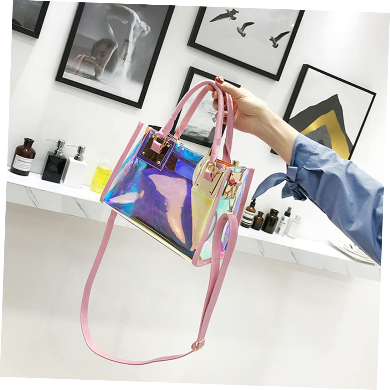 CALLARON Bolsa De Mensajero Para Mujer Bolsa Cruzada Bolso De Hombro Bolsa Cuadrada Transparente Bolsa Cuadrada De Pvc Bolso Brillante Bolsa De Mensajero Transparente Bolso Cruzado