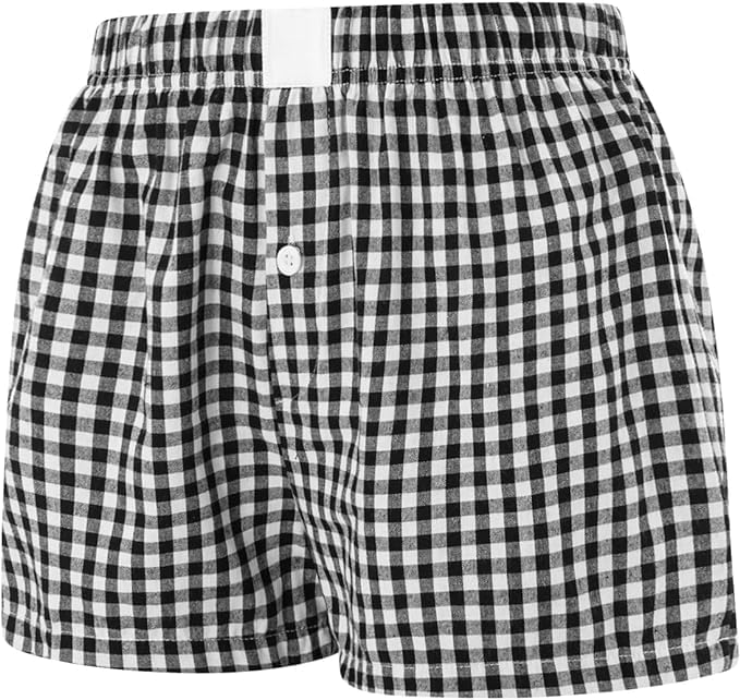 Image of Womens Y2k Plaid Shorts Women Cute Lounge Pajama Sleep Comfy & Casual Gingham PJ Boxer Shorts