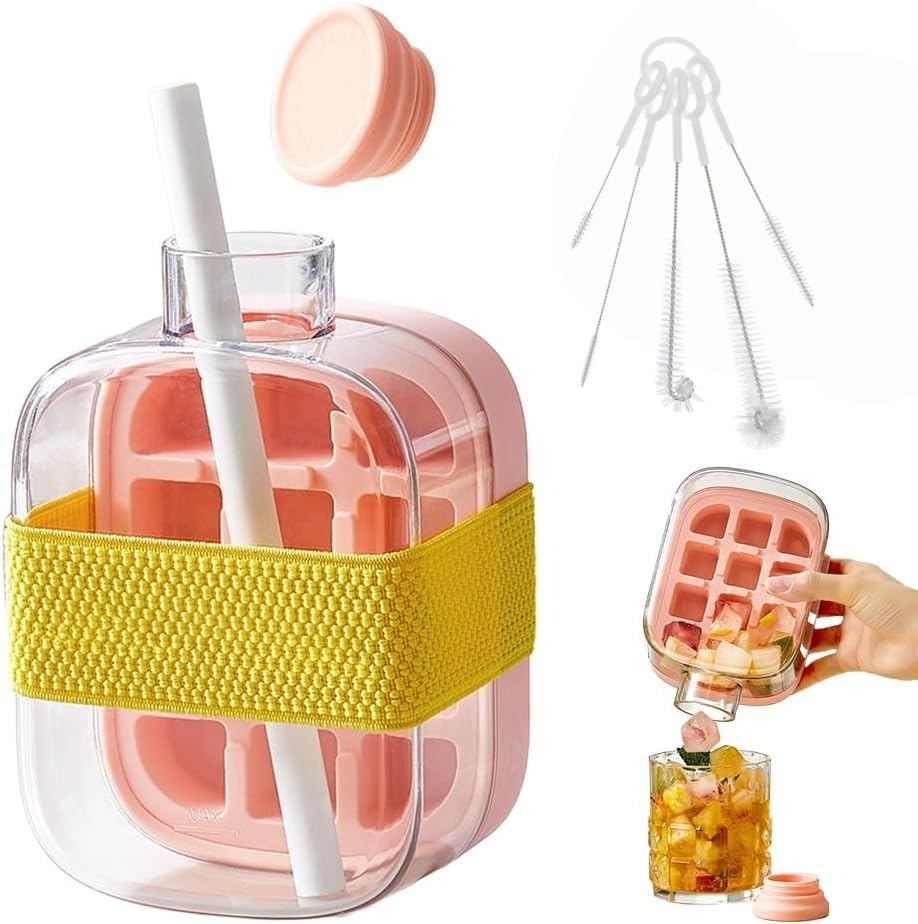 Botella con cubitera integral 2 en 1, 500 ml, rosa miniatura 1