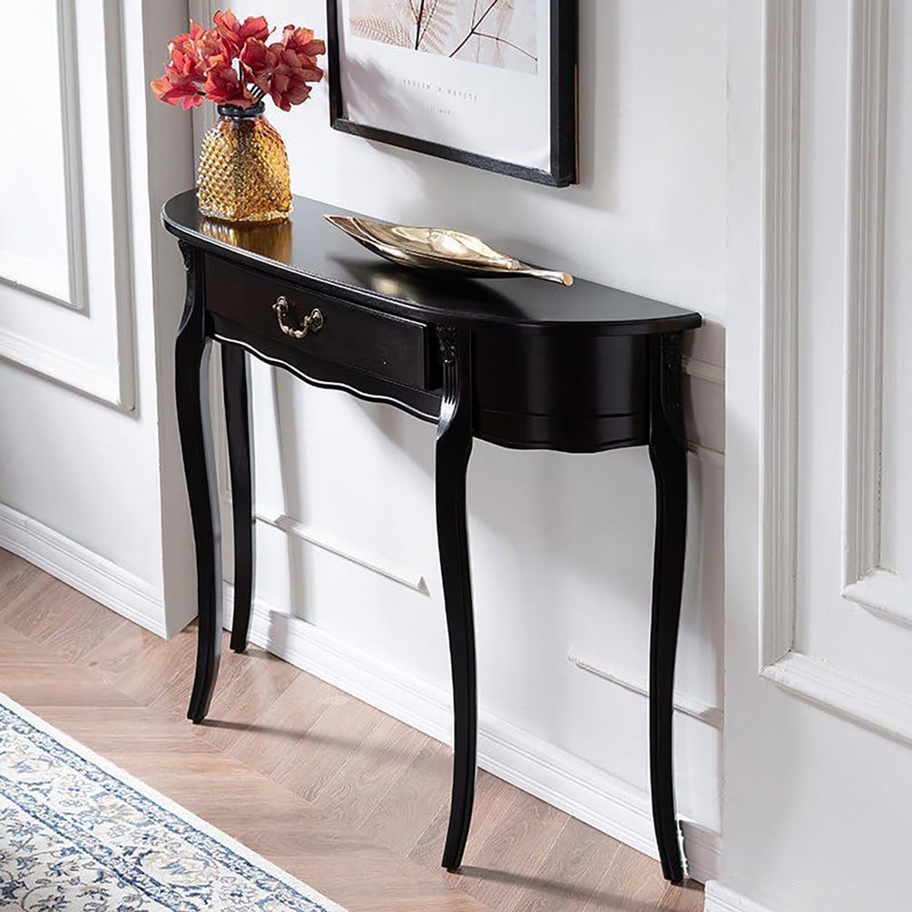 WYRNOBRX Solid Wood Entryway Table with Drawers Couch Table Behind Sofa Semicircular Tables Living Room Entryway Cabinet Tall Console Table for Foyer, Hallway Decor,Black,L120*H85*W30