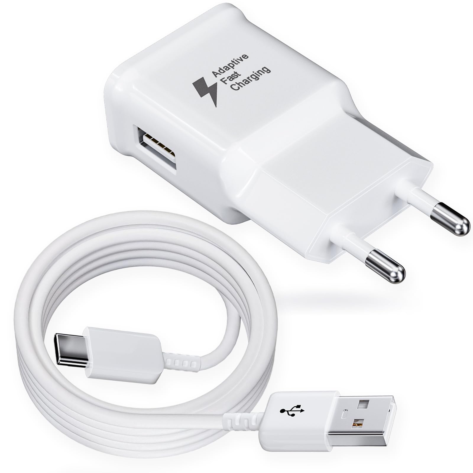 Caricatore per Samsung, USB Caricabatterie con 2M Tipo c Cavo per Galaxy S21,S20 FE,S10,S9,S8 Plus,A50,A51,A53,A54,A34,A33,A14,A13,Z Flip4,M53,M52, Note 8, Originale EP-TA200 Caricatore Rapido