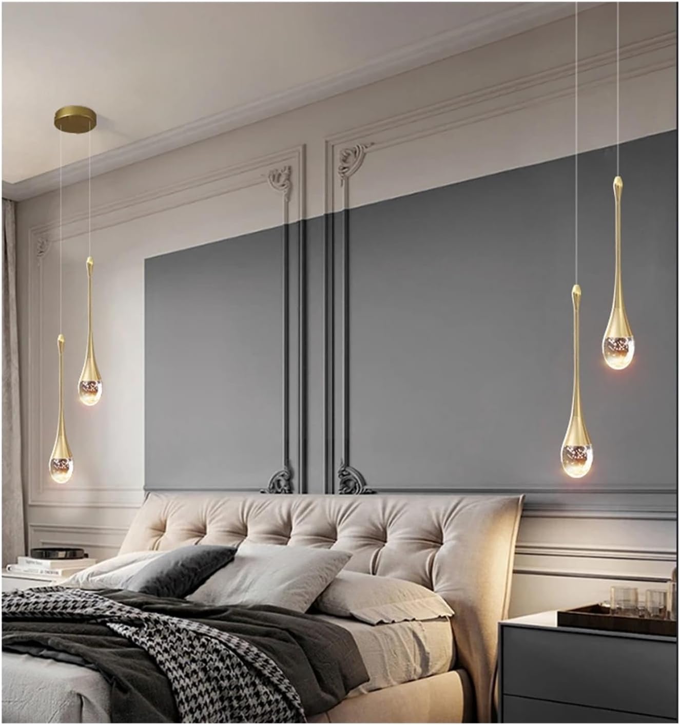 2 luci LED Lampadario 10W Creativa Moderna Goccia d'acqua Lampada a Sospensione Cristallo Luce da Soffitto Luce Calda Illuminazione per Soggiorno Ristorante Scala