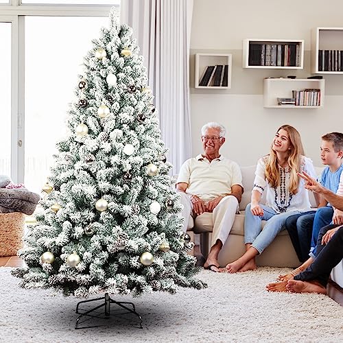 Árvore de Natal Artificial, Maylaviu Snow Flocado Holiday Christmas Pine Tree com Pinha, Árvore de N