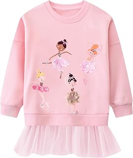 Tkria Toddler Girls Sweatshirt Dress Cotton Winter Long Sleeve Shirts with Tutu Skirts Kids Casual Pullover Outwear 2-7 Years