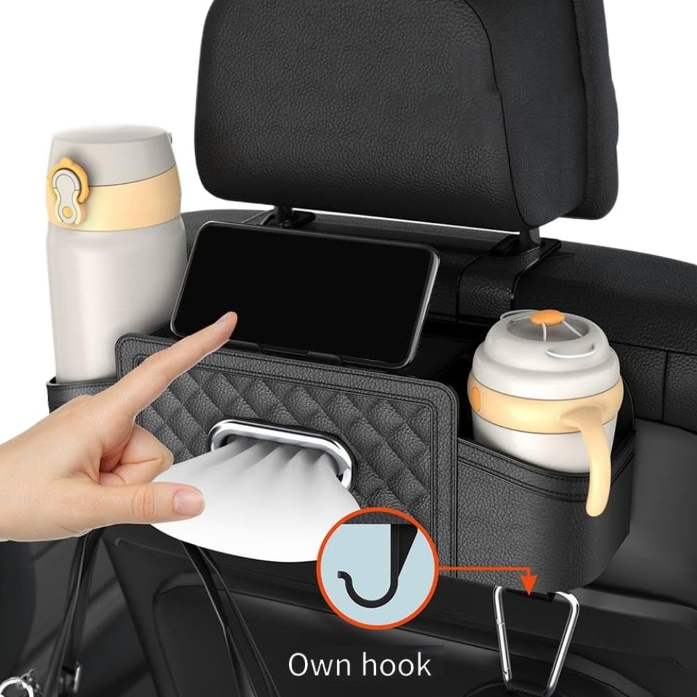 Caja de almacenamiento para asiento trasero de coche, multifuncional, tejido automático, Universal, soporte para vasos, organizador colgante, color negro