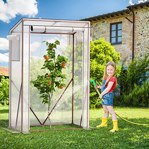 Foto von UDPATIO Tomaten Gewächshaus, klein Foliengewächshaus Tomatengewächshaus Tomatenhaus mit aufrollbare Tür und 4X Erdhaken,Stabiles Anzuchthaus Gemüse Gewächshaus Treibhaus für Boden,Garten,150x100x50cm