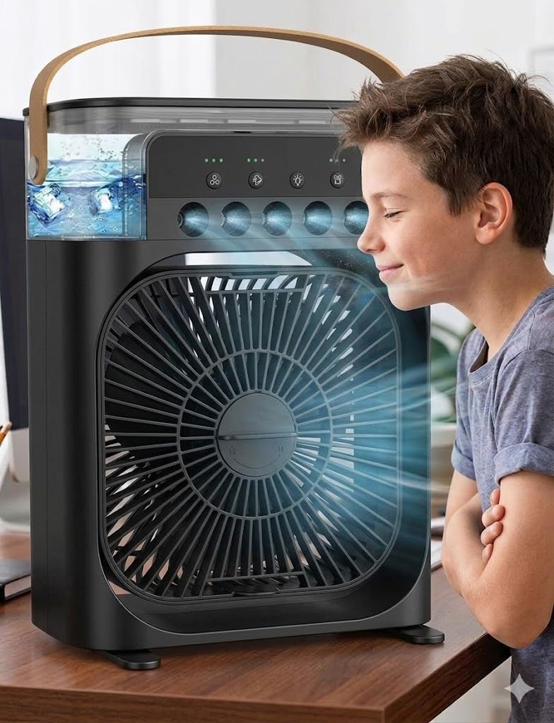 Drumstone 𝐁𝐞𝐚𝐭 𝐭𝐡𝐞 𝐇𝐞𝐚𝐭 5 Year Warranty Portable Air Cooler Fan Instant Cooling Mini AC Mist Spray Powerful Airflow USB Rechargeable Personal Cooler Summer Essential for Home Office Travel-image-6