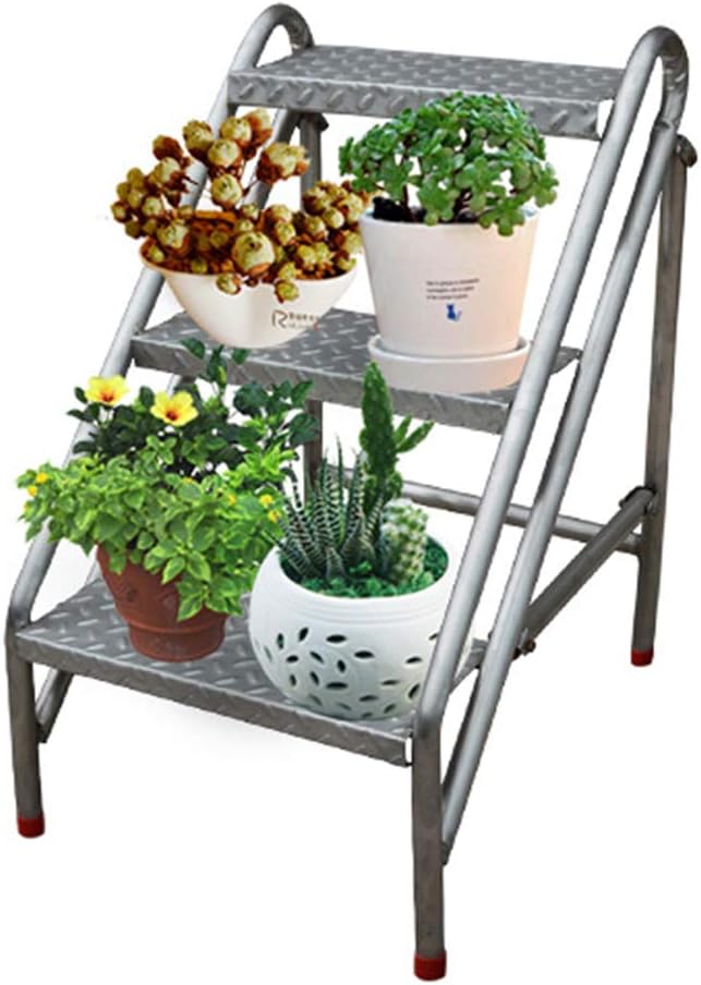 Portable Folding 3-Step Ladder Stool Multifunctional Household Staircase Flower Stand Storage Shelf Heavy Duty Steel,100 kg Capacity