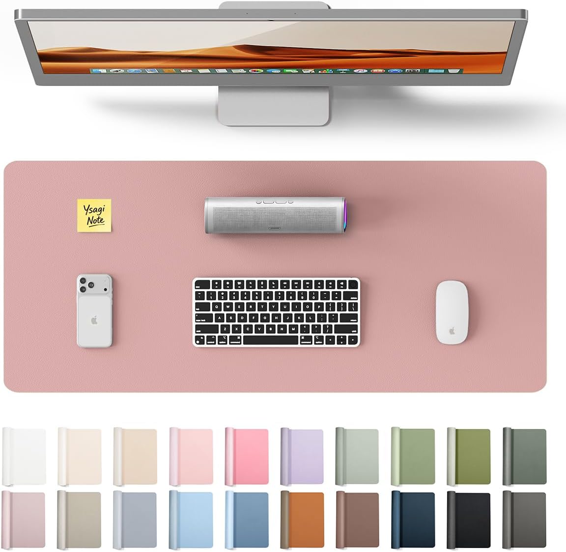 YSAGi Leather Desk Protector, Office Mat, Large Mouse Mat, Non-Slip PU Leather Blotter, Laptop Desk Pad, Waterproof Writing Pad for Office and Home (Pale Mauve, 23.6" x 13.8")