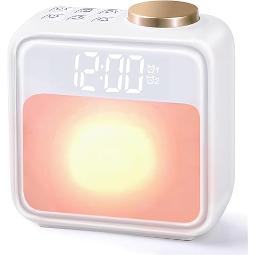 Sunrise Alarm Clock with 6 Visual Dynamic Lighting Scenes and Sounds, 10 Colors Night Light with White Noise Machine & Lullaby, Rechargeable & Easy Use for Kids/Adult