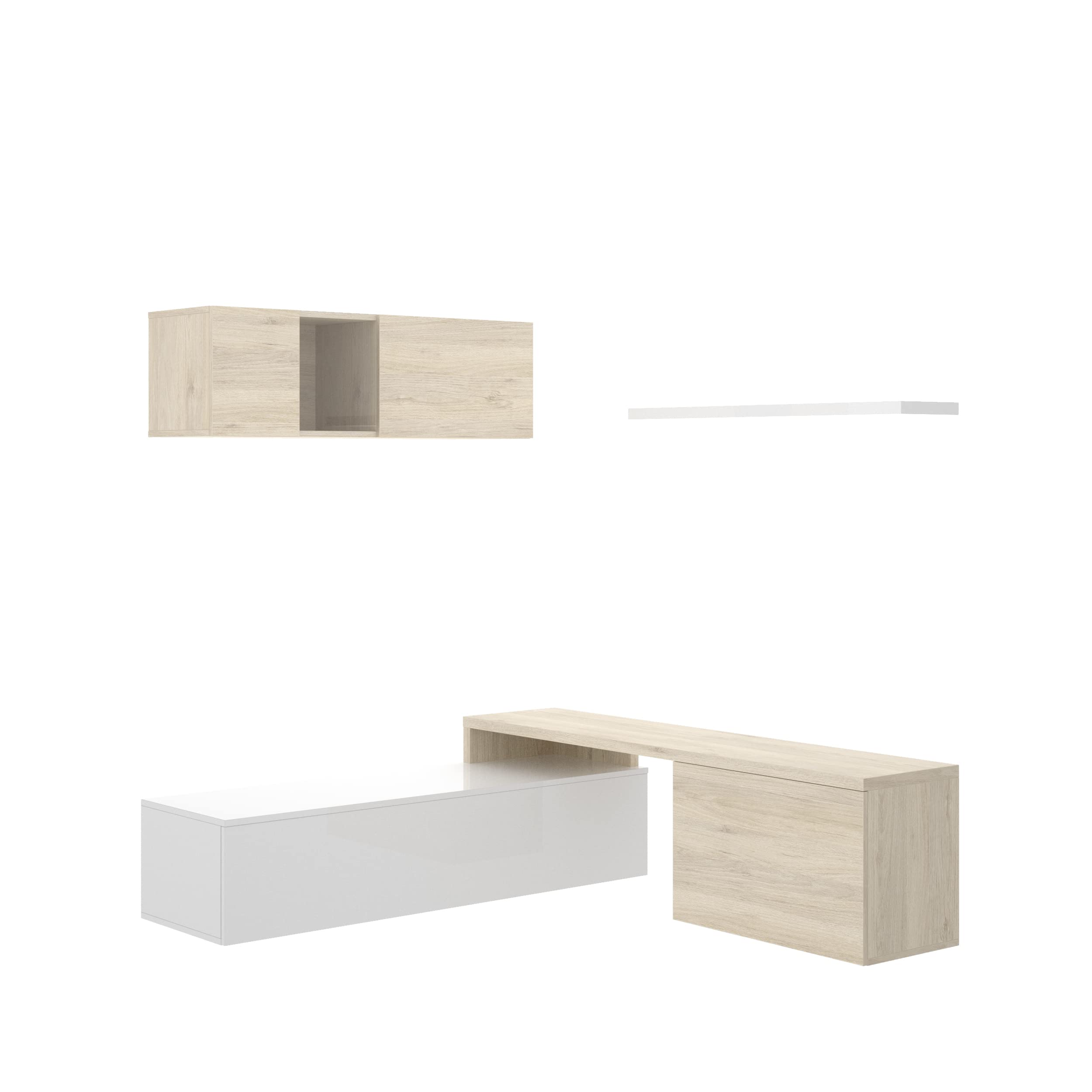 DEKIT GRUPO RIMOBEL ELLE - MUEBLE DE SALON TV DE 200CM - 180x200x41 cm - BLANCO / NATURAL