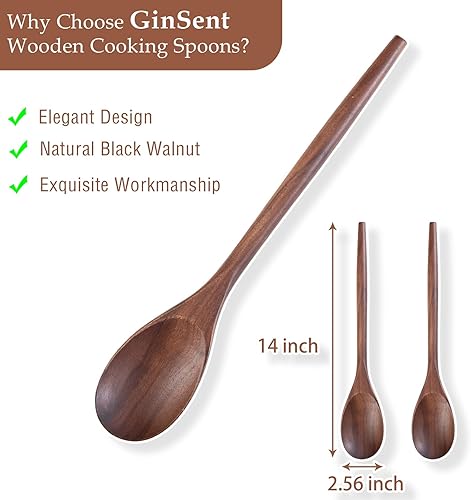 Miniatura 2 de 2 cucharas de madera para cocinar, cucharas de madera de 14 pulgadas, cucharas de madera de agarre cómodo, utensilios de cocina para agitar, raspar,