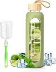 FrutPunch 18 OZ Glass Water Bottles, Water Bottle with Time Marker, Leakproof Glass Water Bottles with Silicone Sleeves, Suitable for Offices and Gyms (Green)